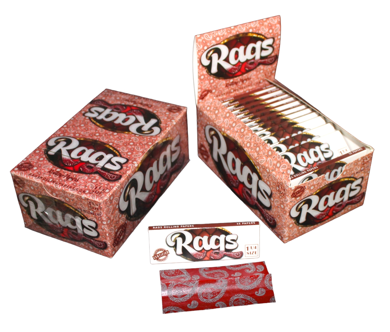 RAGS ROLLING PAPERS 1 -1/4" BOX OF 50 BOOKLETS (RED) picture
