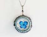 Dried Blue Flower Pendant Necklace