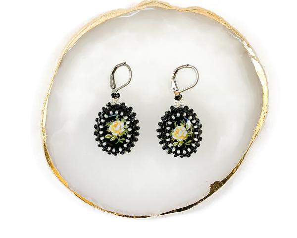 Yellow Flower Cabochon Dangle Earrings picture