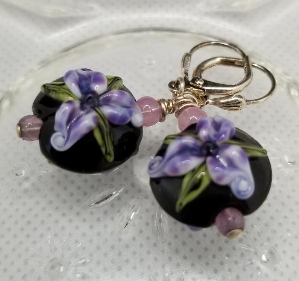 Purple Orchid  Lamp work Earring picture