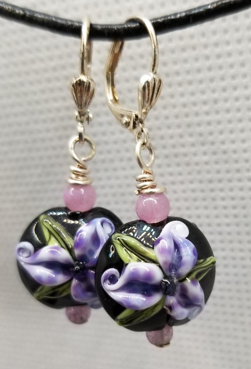 Purple Orchid  Lamp work Earring picture