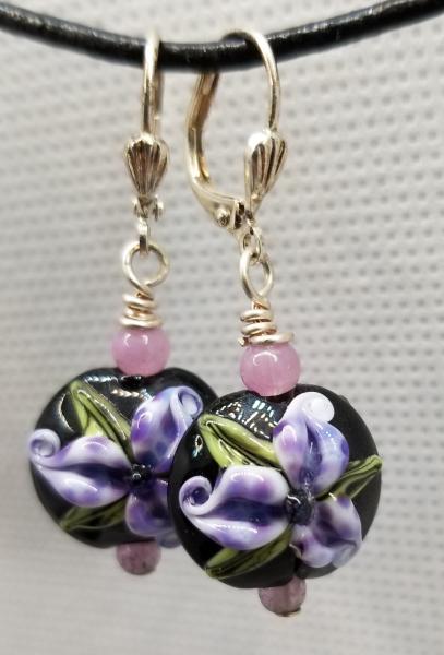 Purple Orchid  Lamp work Earring picture