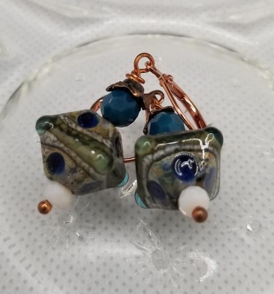 Green with blue/Foil Earrings