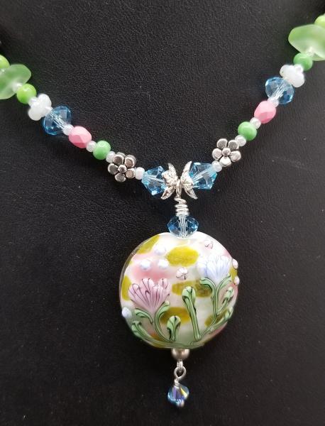 Spring Flowers in Ivory field round pendant picture