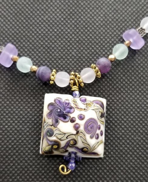 Purple Flowers in Ivory field Square pendant picture