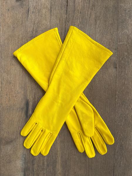 Super hero long gauntlet genuine leather gloves/Yellow picture