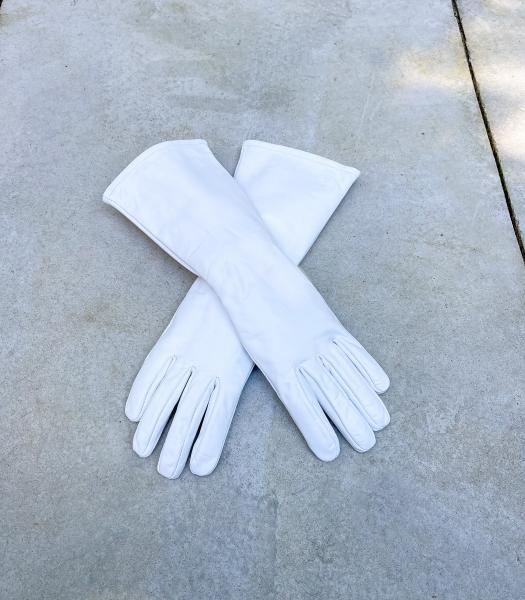 Super hero long cuff leather gloves for Cosplay/White
