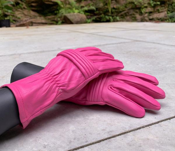 Leather Gloves for Power Rangers Cosplay/Long gauntlet/Women/Lamb Leather/Pink picture