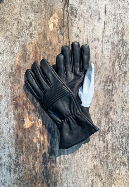 Ranger Hero Gloves for Cosplay/Short gauntlet/Top grain cowhide/Black with white thumb
