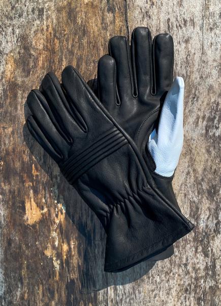 Ranger Hero Gloves for Cosplay/Short gauntlet/Top grain cowhide/Black with white thumb picture