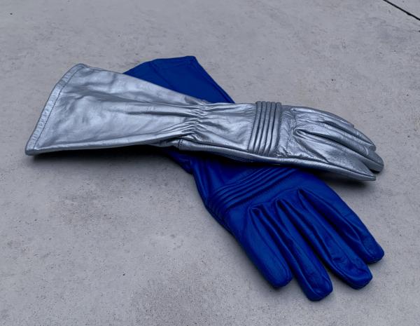 Rangers Dino Fury Gloves for Cosplay/Long gauntlet/Genuine Leather/Blue&Silver picture