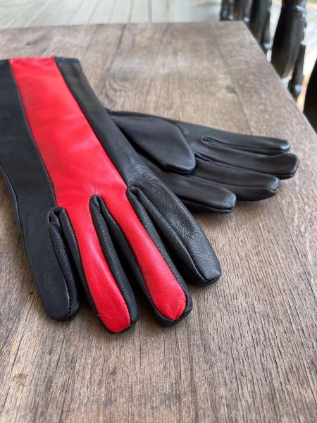 Leather Gloves for Night Wing Cosplay/Long gauntlet/Lamb skin/Black&Red picture