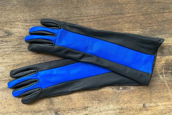 Leather Gloves for Night Wing Cosplay/Long gauntlet/Lamb skin/Black&Blue