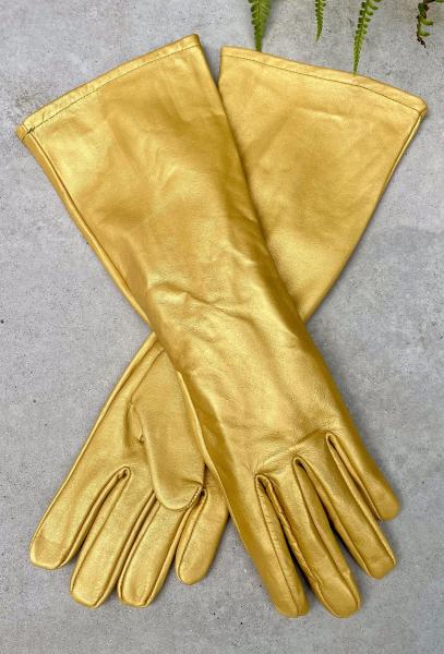 Super hero long gauntlet genuine leather gloves/GOLD picture
