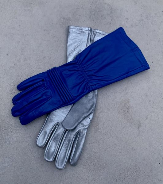 Rangers Dino Fury Gloves for Cosplay/Long gauntlet/Genuine Leather/Blue&Silver picture