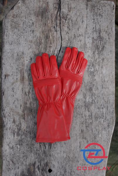 Leather Gloves for Power Rangers Cosplay/Long gauntlet/Top grain cowhide/Red