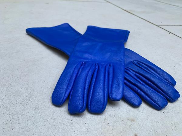 Super hero long gauntlet genuine leather gloves/Blue picture
