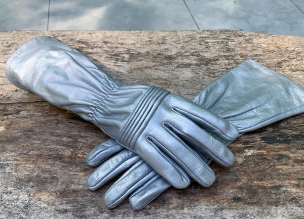 Leather Gloves for Power Rangers Cosplay/Silver/Long gauntlet/Top grain cowhide