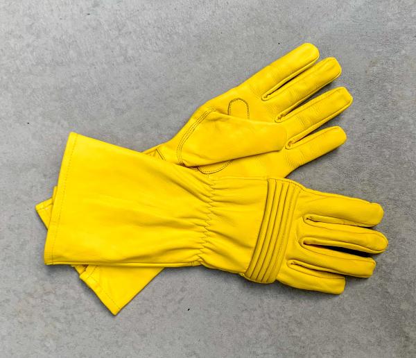 Leather gloves for Power Rangers Cosplay/Long gauntlet/Top grain cowhide/Yellow picture