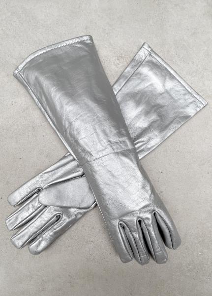 Super hero long gauntlet genuine leather gloves/SILVER