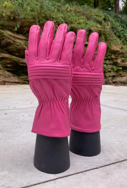 Leather Gloves for Power Rangers Cosplay/Long gauntlet/Women/Lamb Leather/Pink picture
