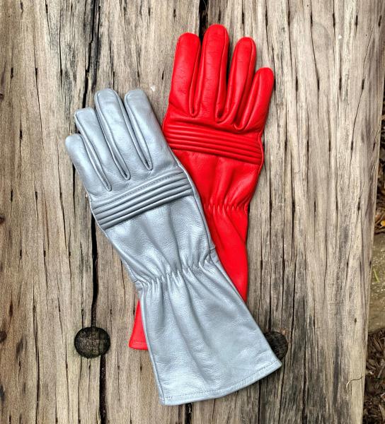 Rangers Dino Fury Gloves for Cosplay/Long gauntlet/Genuine Leather/Red&Silver picture