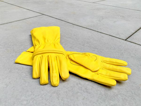Leather gloves for Power Rangers Cosplay/Long gauntlet/Top grain cowhide/Yellow picture