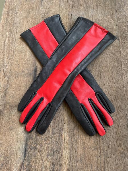 Leather Gloves for Night Wing Cosplay/Long gauntlet/Lamb skin/Black&Red picture
