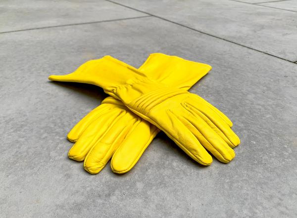 Leather gloves for Power Rangers Cosplay/Long gauntlet/Top grain cowhide/Yellow picture