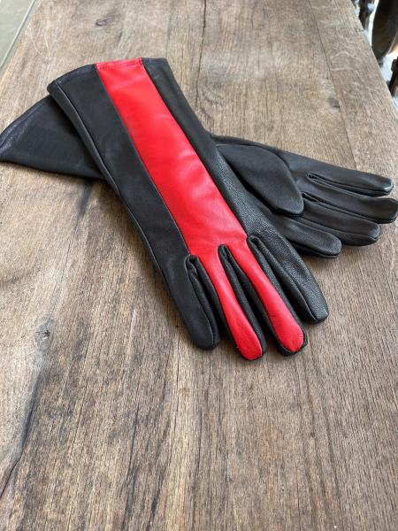 Leather Gloves for Night Wing Cosplay/Long gauntlet/Lamb skin/Black&Red picture