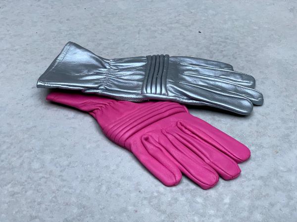 Rangers Dino Fury Gloves for Cosplay/Short gauntlet/Genuine Leather/Pink&Silver