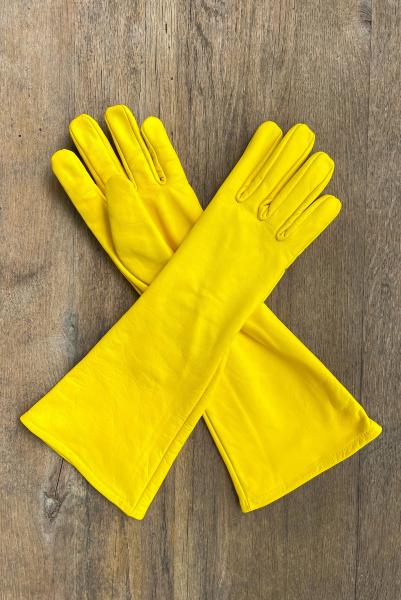 Super hero long gauntlet genuine leather gloves/Yellow picture