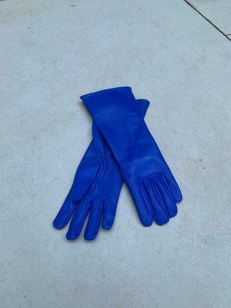 Super hero long gauntlet genuine leather gloves/Blue picture