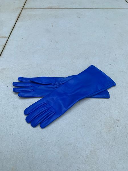 Super hero long gauntlet genuine leather gloves/Blue