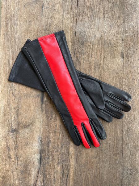 Leather Gloves for Night Wing Cosplay/Long gauntlet/Lamb skin/Black&Red picture