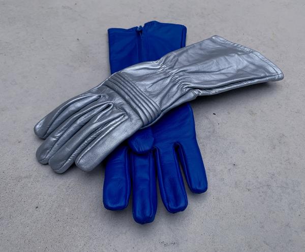 Rangers Dino Fury Gloves for Cosplay/Long gauntlet/Genuine Leather/Blue&Silver