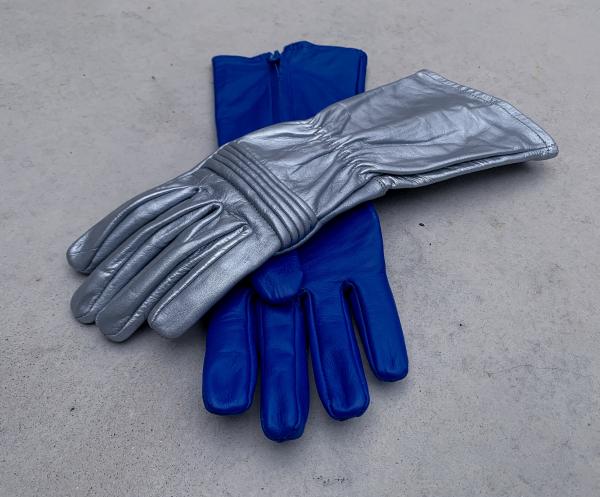 Rangers Dino Fury Gloves for Cosplay/Long gauntlet/Genuine Leather/Blue&Silver picture