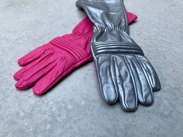 Rangers Dino Fury Gloves for Cosplay/Long gauntlet/Genuine Leather/Pink&Silver