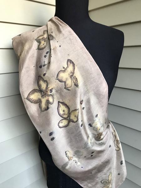 Blackberry Leaf Silk Scarf on Logwood Gray Background. picture