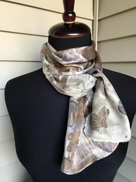 Silk Satin Leaf Collage Scarf with Leaf Ink Prints picture