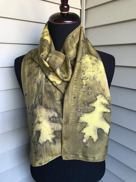 Bronze Habotai Silk Scarf with Oak and Maple Leaves and Sumac Berries. picture