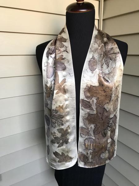 Silk Satin Leaf Collage Scarf with Leaf Ink Prints picture