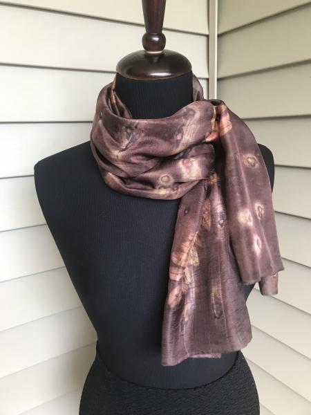 Brown Habotai Silk Scarf with Woodland Leaves and Sumac Berries