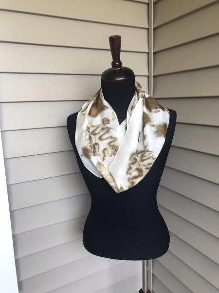 Brown and White Infinity Scarf with Oak and Maple Leaves picture