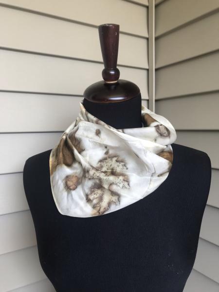 Brown and White Infinity Scarf with Oak and Maple Leaves