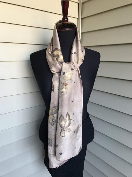 Blackberry Leaf Silk Scarf on Logwood Gray Background. picture