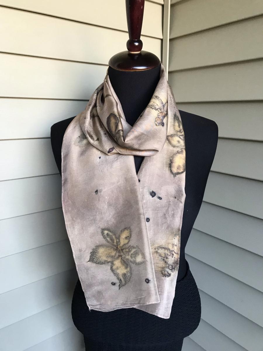 Blackberry Leaf Silk Scarf on Logwood Gray Background. picture