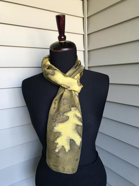 Bronze Habotai Silk Scarf with Oak and Maple Leaves and Sumac Berries. picture