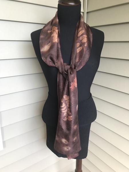 Brown Habotai Silk Scarf with Woodland Leaves and Sumac Berries picture