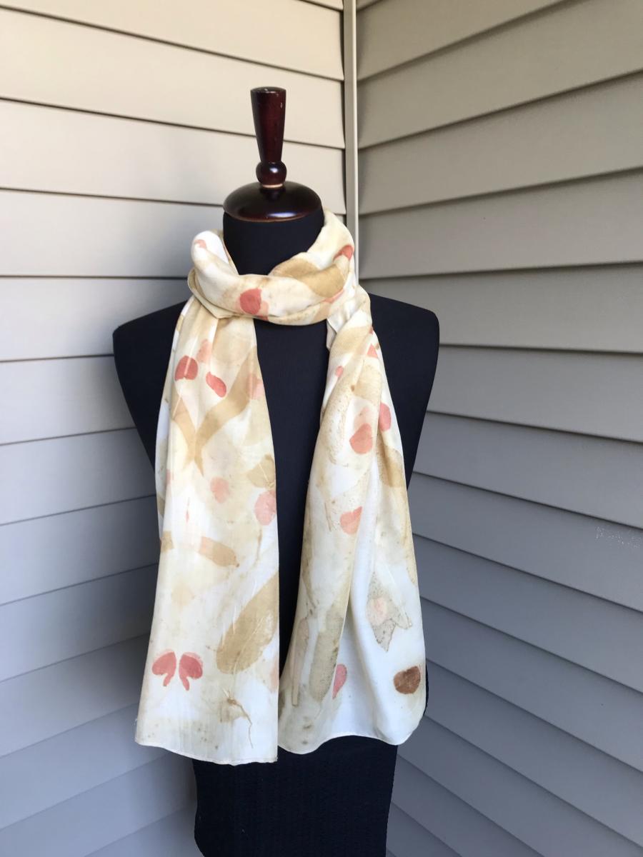 Eucalyptus Leaf Prints on Silk/Wool Blend Shawl. picture